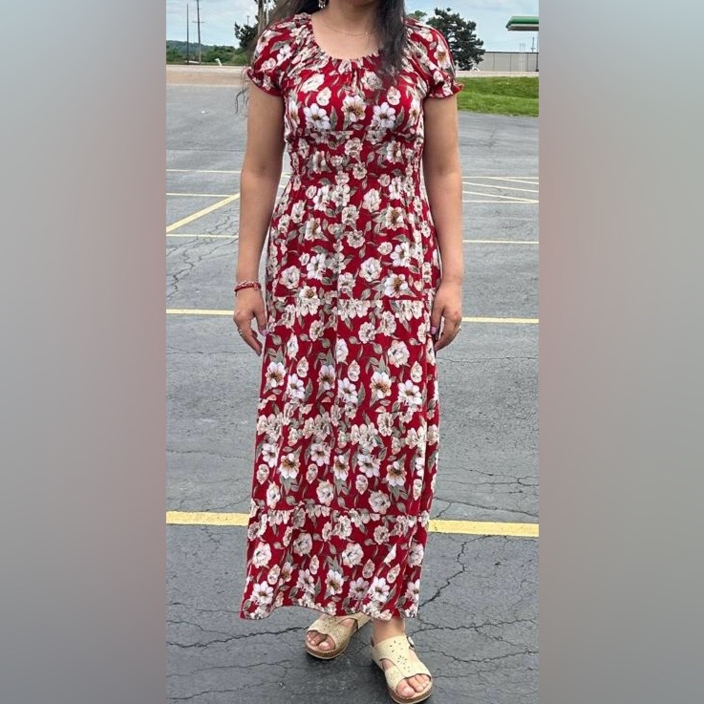 Red Floral Maxi Dress, summer dress